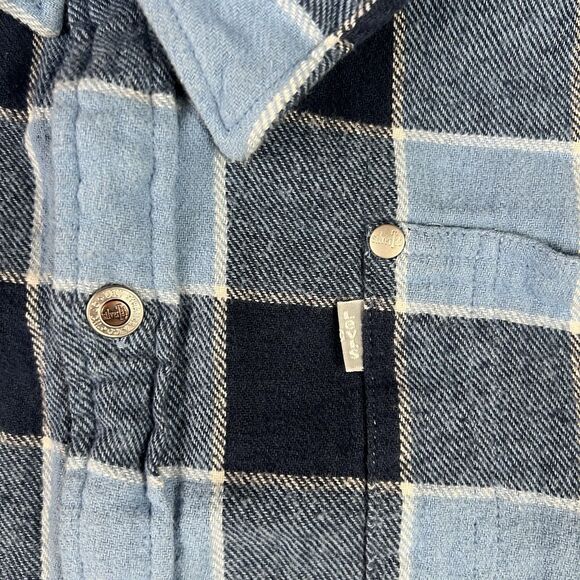 Levi’s Silvetab Blue & White Men’s Flannel Size XL Oversized Vintage - Picture 4 of 5